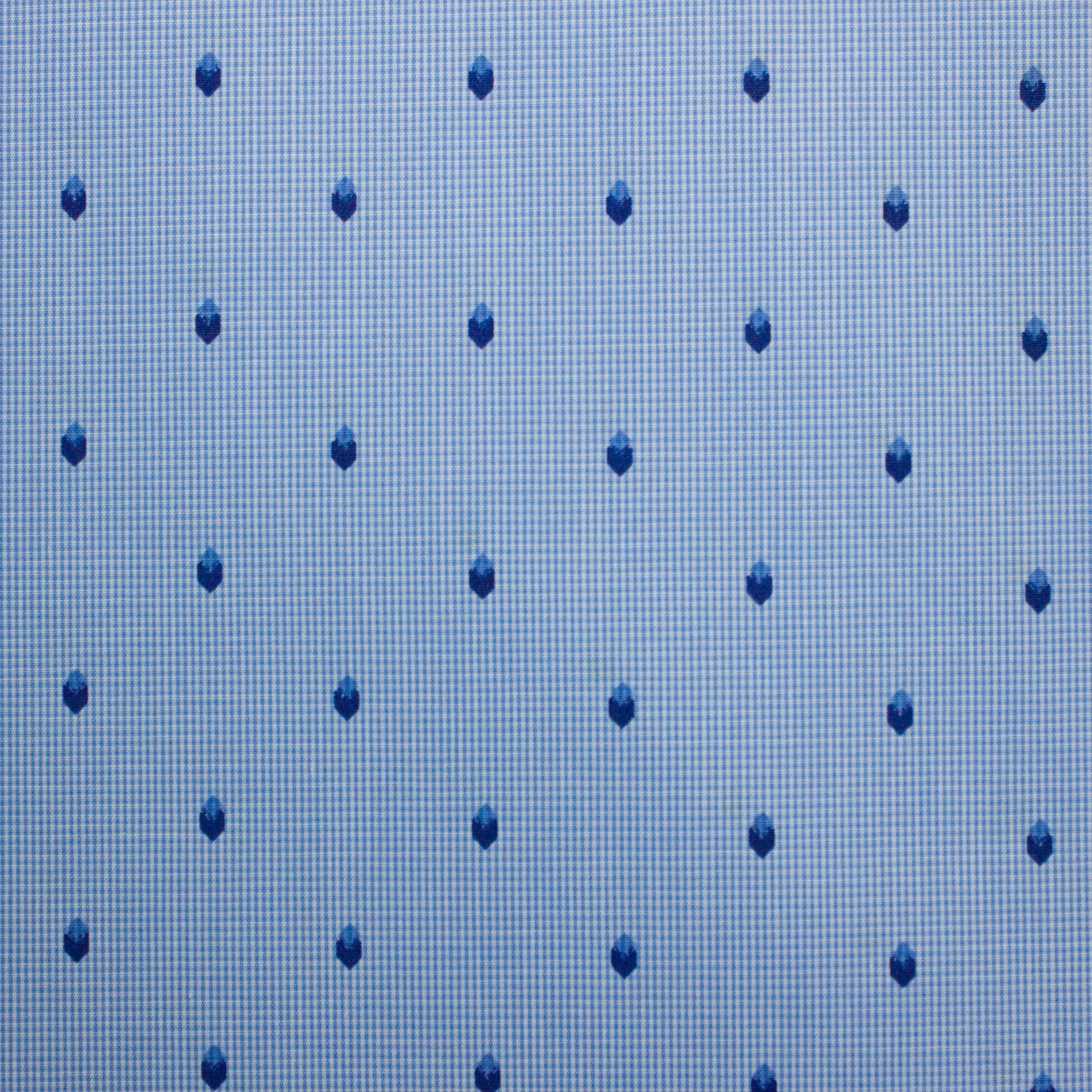 katoen blauw met donker blauwe bollen